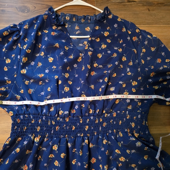 Floral Blue Long Sleeve Midi Maxi Dress - Picture 4 of 5